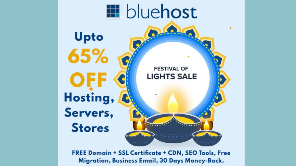 BlueHost Diwali Sale Offers on Web Hosting, Domain & more. 
