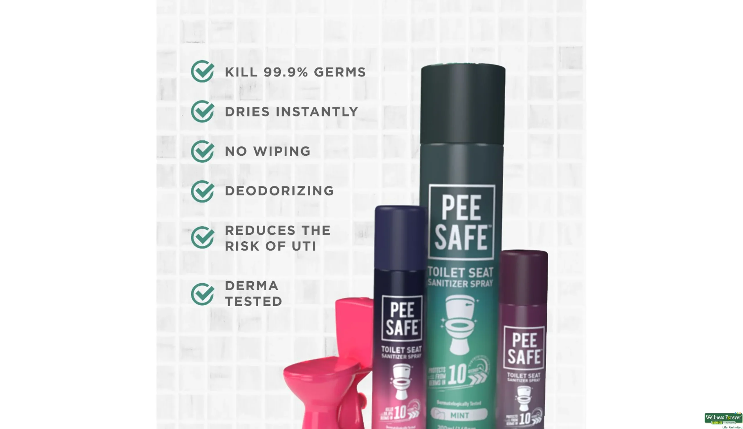 Buy Pee Safe Toilet Seat Sanitizer Spray, 3x75 ml Online at Best Prices |  Wellness Forever