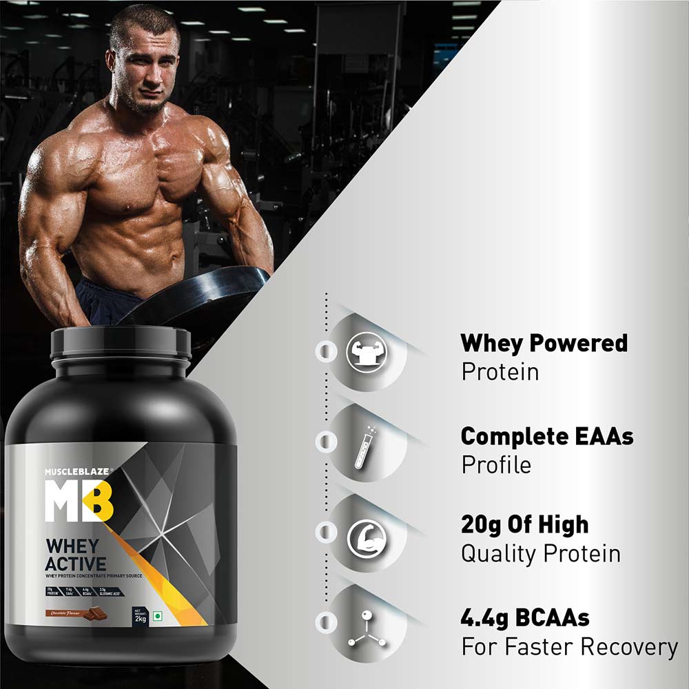 MuscleBlaze (MB) Whey Active Whey Protein - (2 Kg / 4.4 lb, Chocolate)