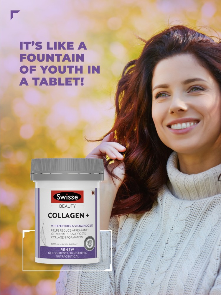 Swisse Beauty Collagen Supplement with Peptides, Vitamin C & E for  Beautiful Skin Price in India - Buy Swisse Beauty Collagen Supplement with  Peptides, Vitamin C & E for Beautiful Skin online