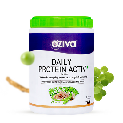 OZiva Daily Protein with Multivitamins for Men for Stamina & Muscular  Health | Daily Protein Activ with Protein Powder & Probiotics, 300g