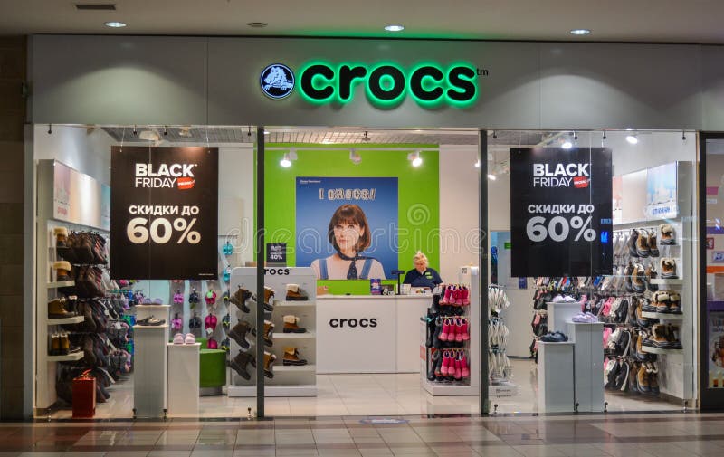 Moscow, Russia, November 2019: Front View of the Shop Crocs, Inc. the Entrance Inside a Shopping Mall. Company Logo Editorial Stock Photo - Image of market, commercial: 213164163