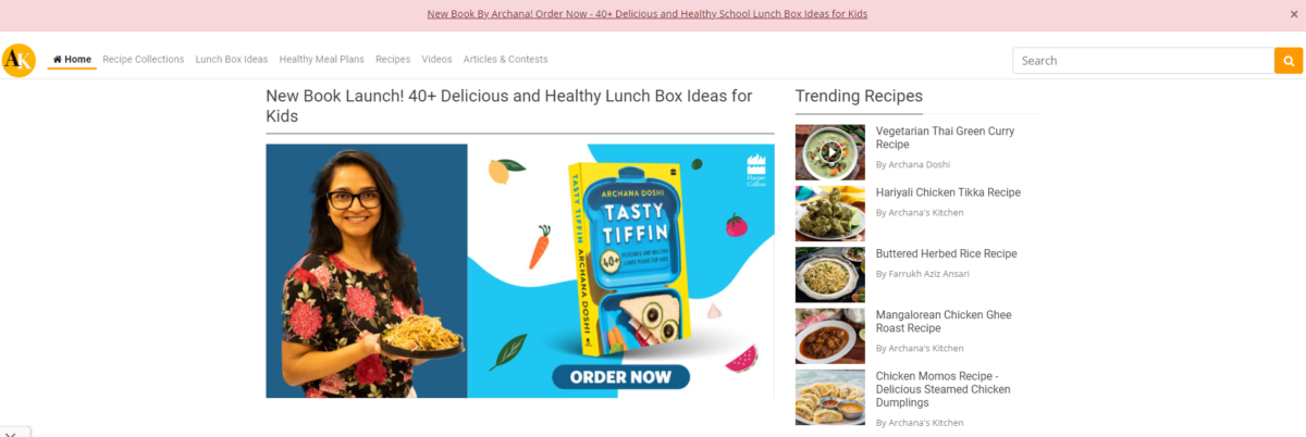Archanas Kitchen (Food Blog Example)