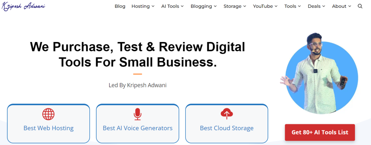KripeshAdwani (Digital Tools & Web Hosting Affiliate Blog Example)