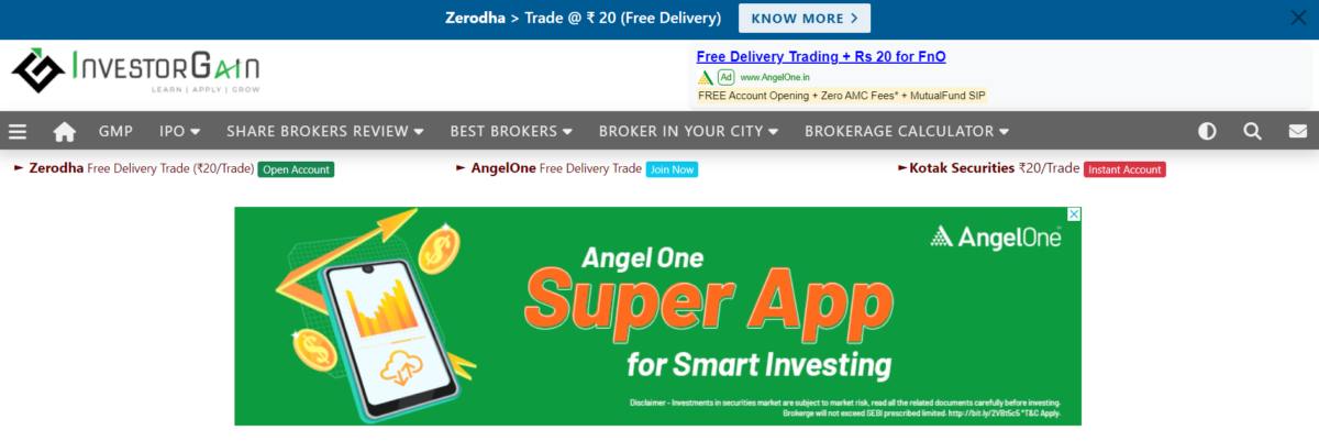 Investorgain (Trading & Investing affiliate website example)