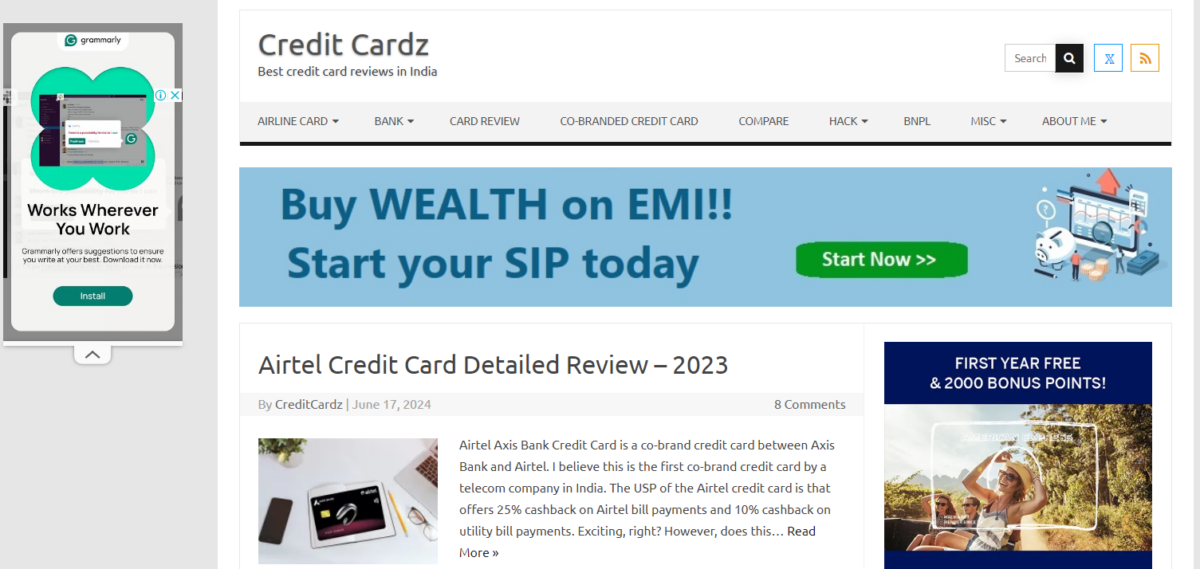 Credit Cardz (Banking, Insurance & finance-related affiliate website example)